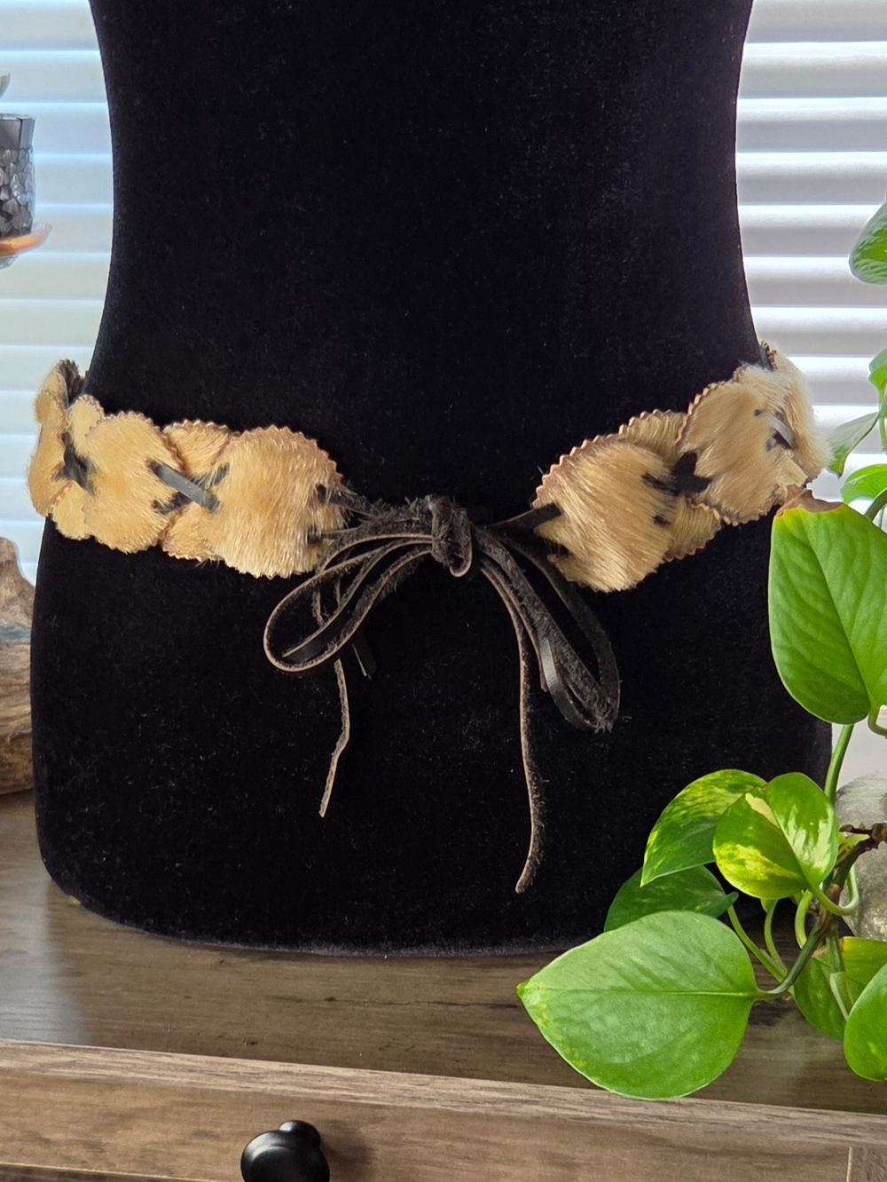 True Vintage 1960's Fur Pelt Leather Tie Belt Festival Cosplay